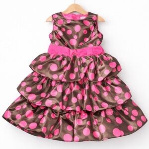 Savannah Girls Pink Polka Dot Dress Size 4 Black Pink Party Dress Ruffle Holiday